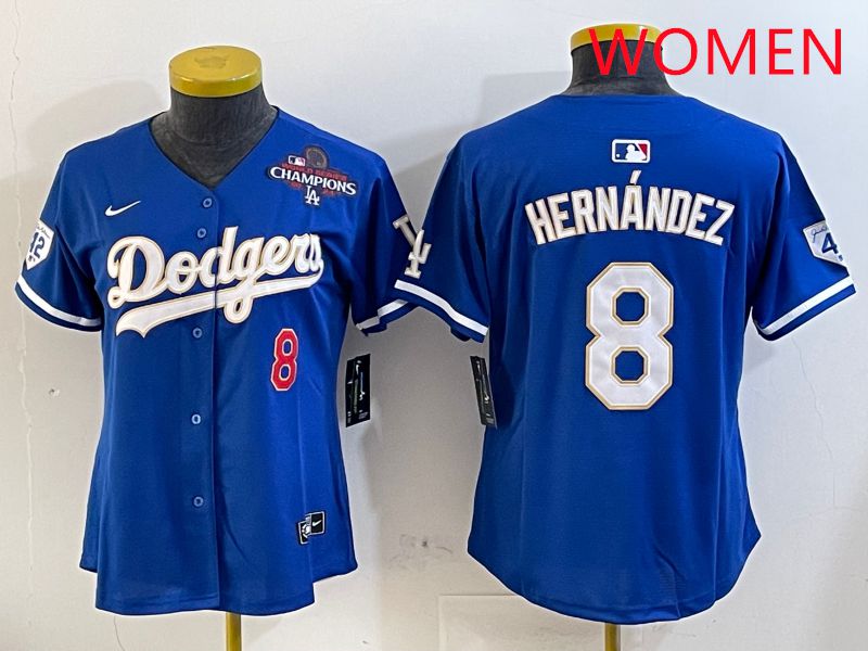 Women Los Angeles Dodgers #8 Hernandez Blue Gold Game 2025 Nike MLB Jersey style 2->women mlb jersey->Women Jersey